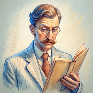 Thomas mann author reading a book called 50 jahre TMG