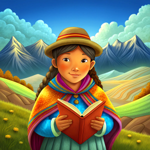 Andean child reads a book