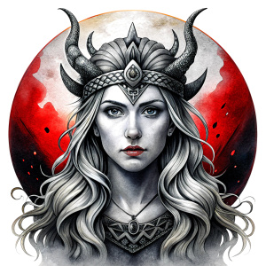 Nordic Godness Snotra - perfect realistic art, high-definition grey and black, white background tattoo design