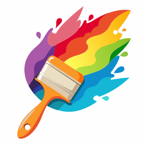 Create an icon of a paintbrush with colorful paint strokes, representing creativity. Isolated on a white background.