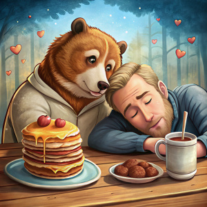 sleeping bear and ryan gosling eats pancakes