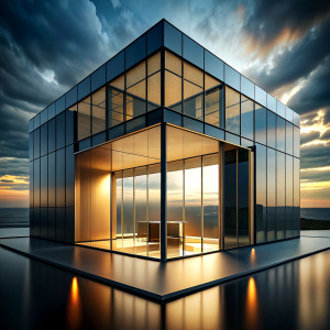 office with glass background