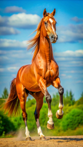 Asil duruşlu, iki ayak üzerinde şaha kalkmış, çok güzel, cins horse