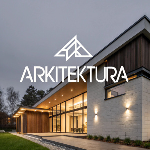 Modern logo design for Arkitektura. Bold, minimalist font centered on the image. Professional and sleek appearance.