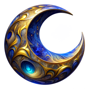 extrude Crescent moon with dark blue and gold color isolated on white background