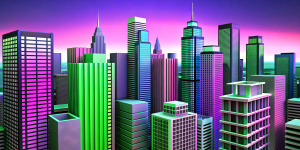 blender 3D, 2D drawing-like background of biuldings with windows in a city, high, no floor