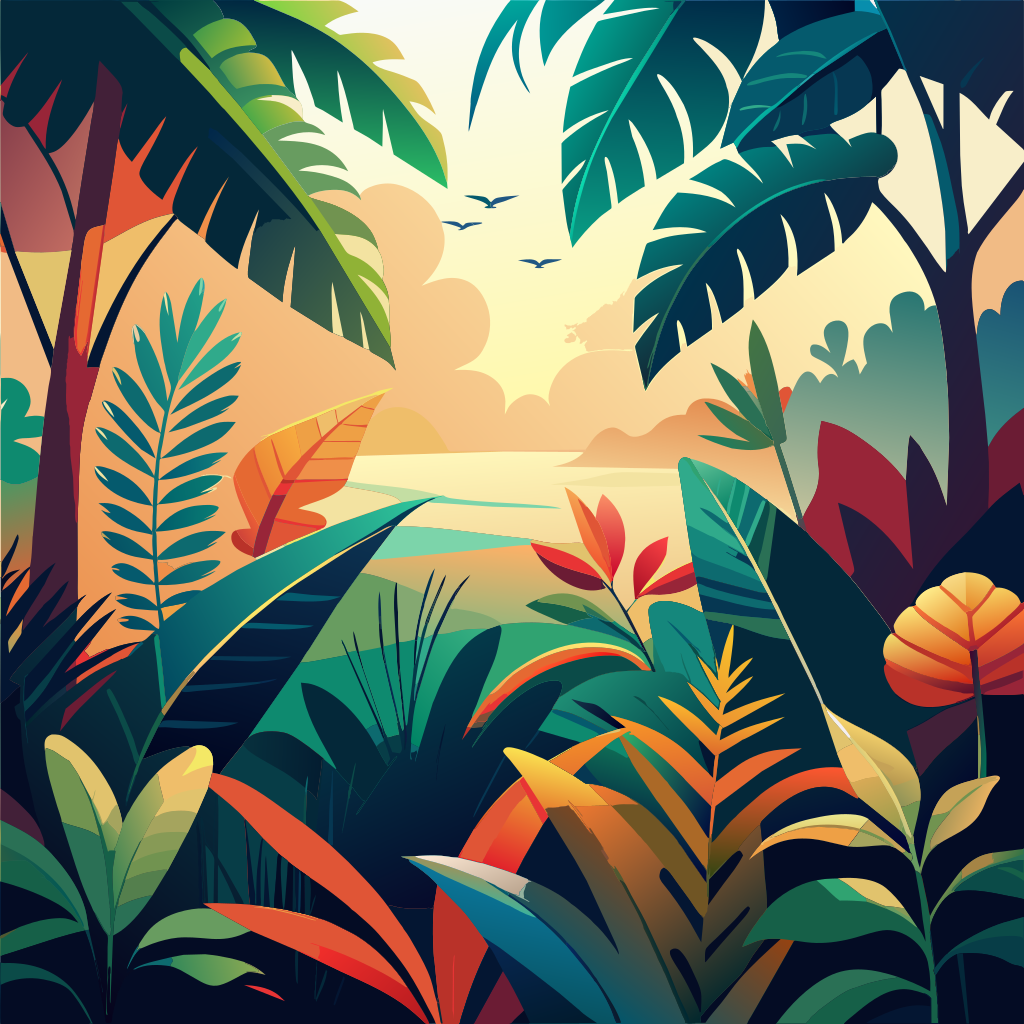create a transparant background Explore our stock illustrations: tropical leaves, vibrant colors, exotic flora. Perfect for adding a touch of paradise to your designs.