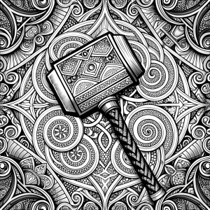 Mjölnir, Der Hammer von Thor, runen symbols pattern - perfect realistic art, high-definition, high-definition grey and black, white background 