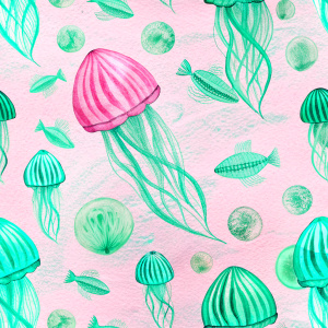 stripes and jelly fish seamless pattern