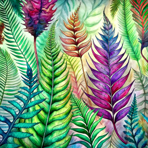 ferns and  tropical leaves. laying repeat.only
 white backgraund.