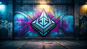 Minimalist Wall, perfect lines, Dark Logo, graffiti in the style of street art aesthetic, cute cartoonish designs