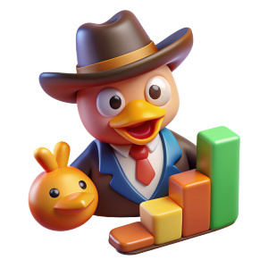 monopoly,cowboy hat, adult, angry Duck from Disney, adult, the investment chart is moving up,
