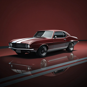 1968 CAMARO BURGUNDY COLOR WITH 2 SEPARATE GRAY LINES ON THE HOOD 