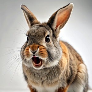 An aggressive rabbit looks in profile