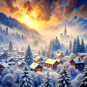 Winter month, beautiful cityscape with snow