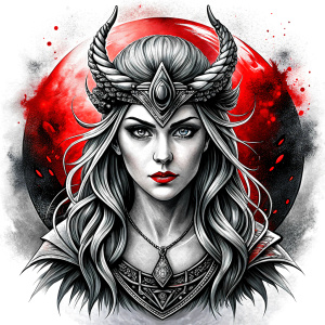 Nordic Godness Snotra - perfect realistic art, high-definition grey and black, white background tattoo design