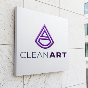Modern logo for CleanArt featuring a sleek, purple 'A' symbol and the brand name 'CleanArt' in a minimalist font style. White background.