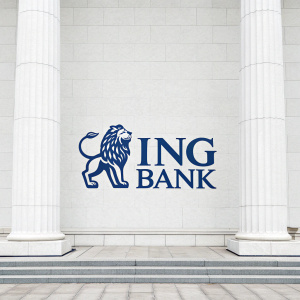 ING Bank rebranding announcement. The logo redesign features a sleek blue lion design with the text 'ING Bank' in bold letters. Modern and minimalist background.