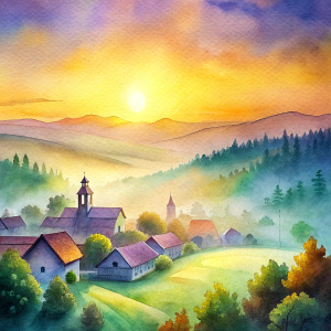 
sunrise next to a town