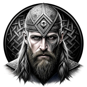 walhalla, viking warrior,  runics face, black work, white backrounds