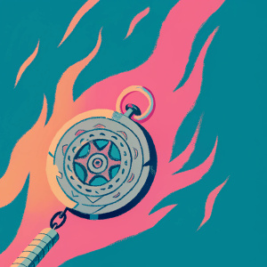 The Chrono Trigger emblem displayed in vibrant, fiery glory. Digital art with intense, pulsating details.