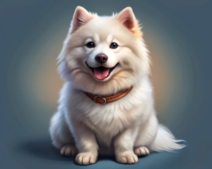 Samoyed  little dog sit short hair 
