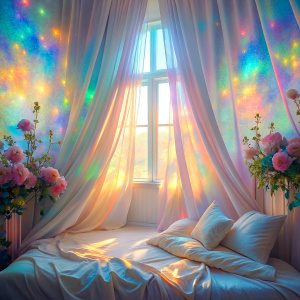 close  bed window real retro light pastel bed window flowers curtain 
very light pastel    Intensive 
magical Iridescent Acrylic Amazing light reflections 
