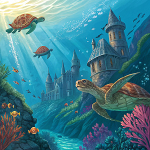 A vivid, detailed illustration of Grindylows from the Harry Potter universe. They are depicted in a vibrant underwater setting, in various dynamic poses. The artwork is in color, showcasing their intricate details and the complexity of the scene.