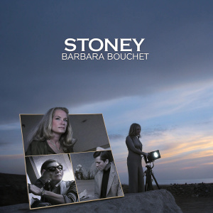 Barbara Bouchet in a vibrant poster for 'Stoney', set against a dynamic backdrop of sunset hues, featuring an array of actors in various film scenes, encapsulating the essence of golden age cinema