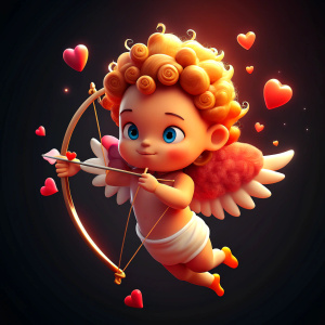 cupido cute con corazones pequeños y arco y flecha fondo negro