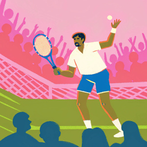 Rohan Bopanna, Indian tennis player, wearing white shirt and navy blue shorts. Training session at Wimbledon. Crowd cheering in background.