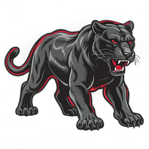 Pantera Negra rosto logotipo mascote ícone, caminhando de frente, olhando para lateral.