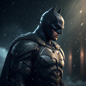 Cristian Castro C's high-resolution digital artwork featuring Batman in the Xe suit from Batman Arkham Origins. Dark, dramatic background
