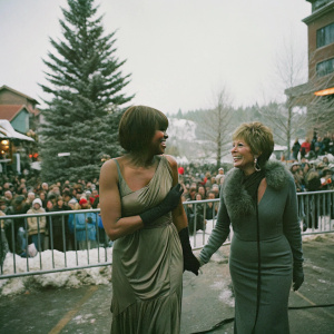Taraji P. Henson and Rita Moreno at the Sundance Film Festival. The bustling festival crowd in the background