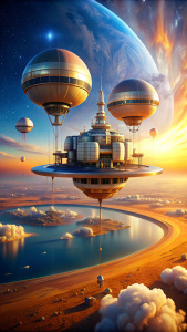 Suspended in the upper atmosphere of Venus, this floating city utilizes advanced buoyancy technology to remain aloft. Its sleek, reflective surfaces protect inhabitants from the planet's intense heat and corrosive atmosphere.