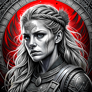 shieldmaiden perfect realistic art, high-definition, high-definition grey and black, white background 