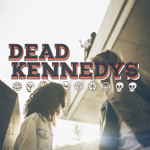 A bold, vibrant graphic design for the Dead Kennedys album cover. The design features striking typography and imagery against a white backdrop.