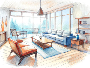 Modern style living room sketch