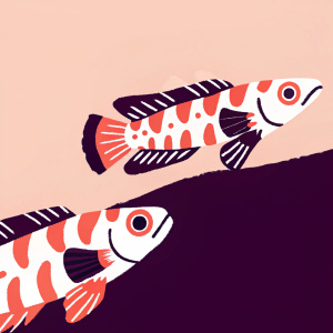 Digital illustration of Channa barca fish logo. Stylized with bold outlines and vibrant colors. Bright and playful design.