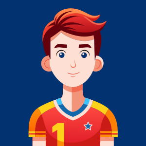 a 19 years old full body 19 years old full body soccer player standing and facing the camera wearing a solid yellow  t-shirt, full body, vector style, solid white background