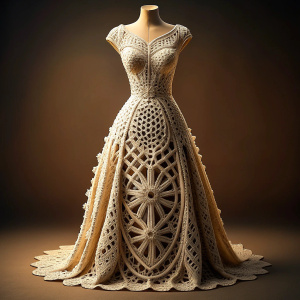 crocheted wedding dress on a mannequin
