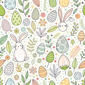 easter minimalist doodles seamless pattern tile, white ground