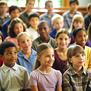 Children are listening to the lesson in the classroom