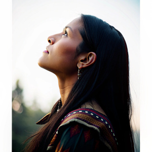 indigena de perfil viendo hacia arriba
