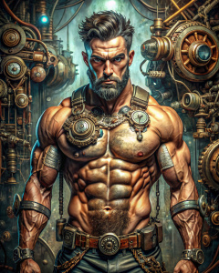 ❔🀄
highly detailed muted colors, high resolution print, tiny, butcher billy style, comic book:.2, nouveau, digital art highly detailed, vsexy muscular upper body, zoo, breathtaking realistic, humanized, A rugged man, adorned with mechanical components, embodying a blend of steampunk and cyberpunk aesthetics