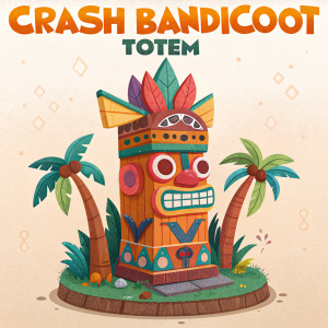 Digital illustration of Crash Bandicoot Totem by Robert Stimpson. Vibrant, cartoon-like style featuring abstract, colorful structures. Text overlay reads 'Crash Bandicoot Totem'