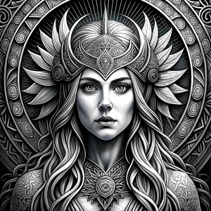 Hel – nordic godness - perfect realistic art - high definition - grey and black tattoo design - white background 