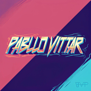 Digital art featuring a sleek and modern logo design for Pabllo Vittar. The logo uses a futuristic font with vibrant neon colors.