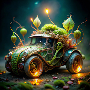 dreamscape (glowing nepenthes inspired sport car in shape of nepenthes illuminated ), engine . surreal, ethereal, dreamy, mysterious, fantasy, highly detailed