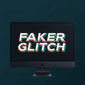 Minimalist logo design featuring 'Faker Glitch' in bold, modern typography. The logo occupies the center of the screen with a focus on simplicity and color.